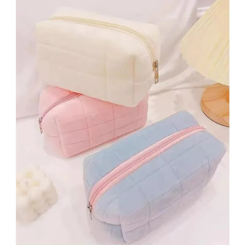 Solid Fur Cosmetic Storage Bag Large Women Zipper Makeup Organizer Handbag Stationery Pencil Case Travel Make Up Toiletry Punch